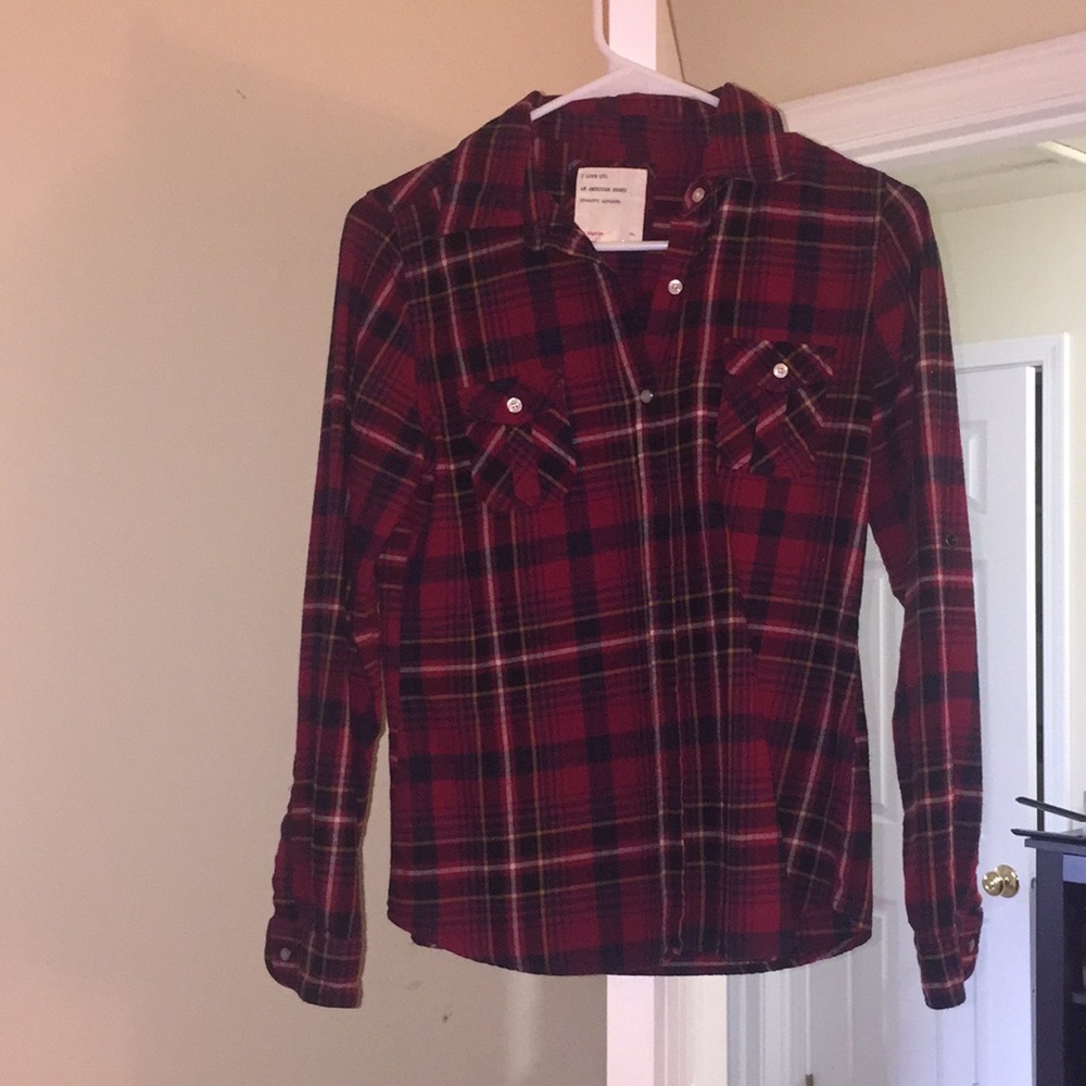 Red plaid button down shirt